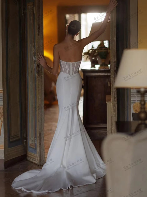 Simple Wedding Dresses Satin Bridal Gowns Strapless Backless